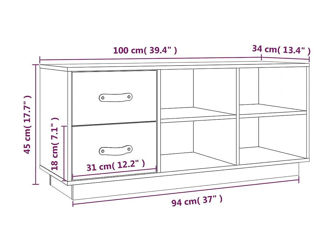 Banc à chaussures Blanc 100x34x45 cm Bois de pin massif