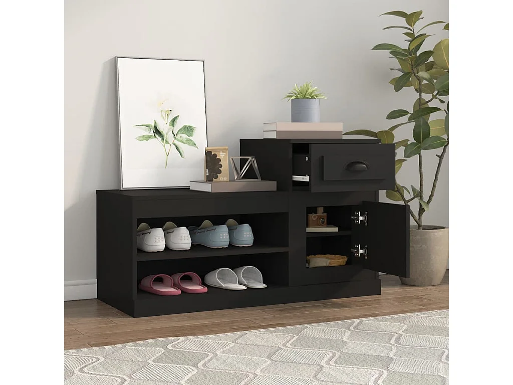 Zapatero negro 100x42x60 cm de madera contrachapada