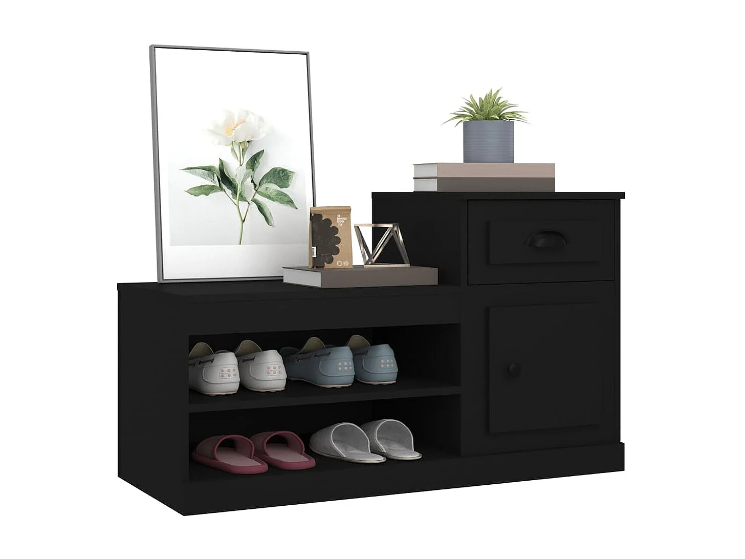 Zapatero negro 100x42x60 cm de madera contrachapada