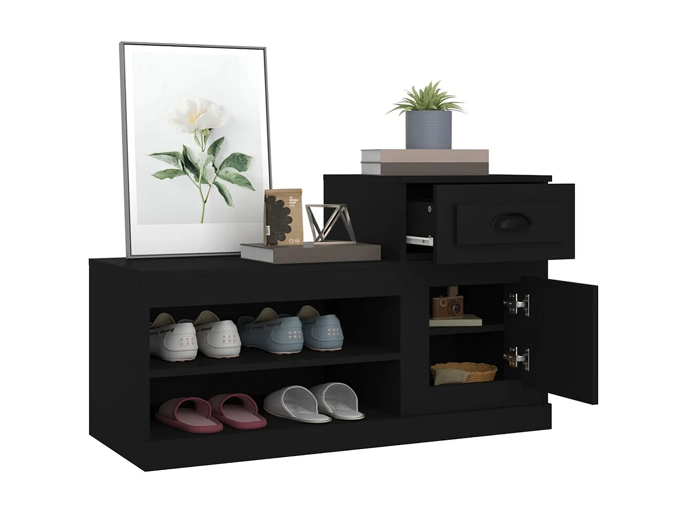 Zapatero negro 100x42x60 cm de madera contrachapada