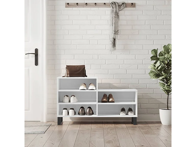 Armoire à chaussure Blanc brillant 102x36x60 cm Bois ingénierie