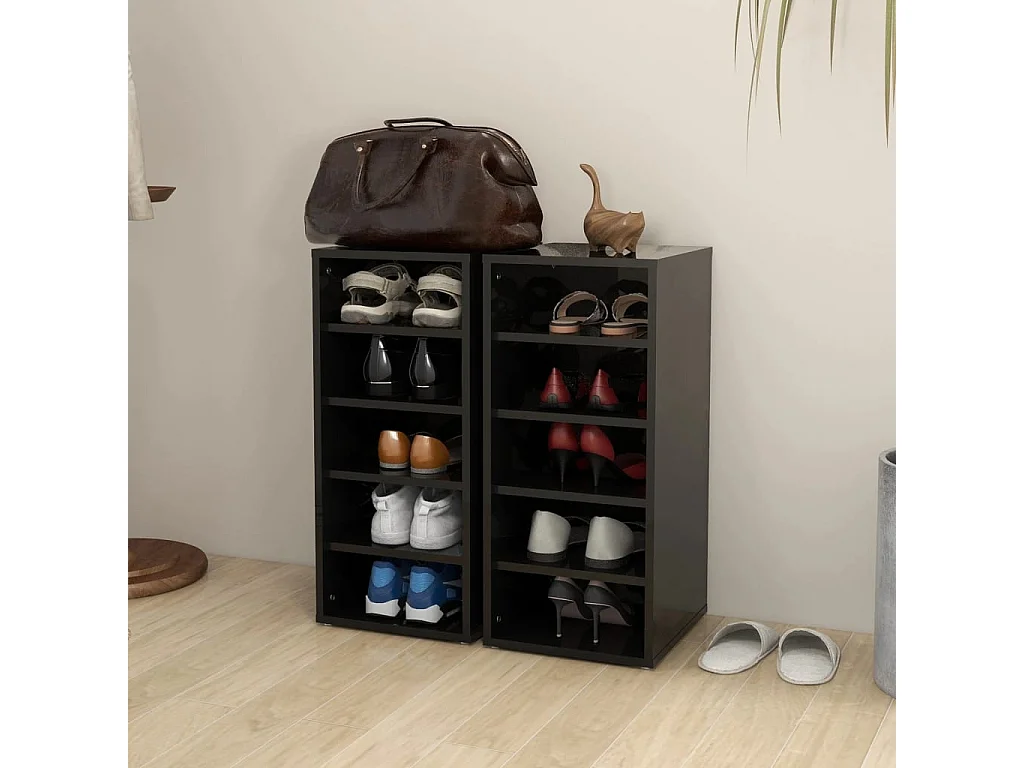 Schoenenkasten 2 stuks Glanzend zwart 31,5x35x70cm Spaanplaat