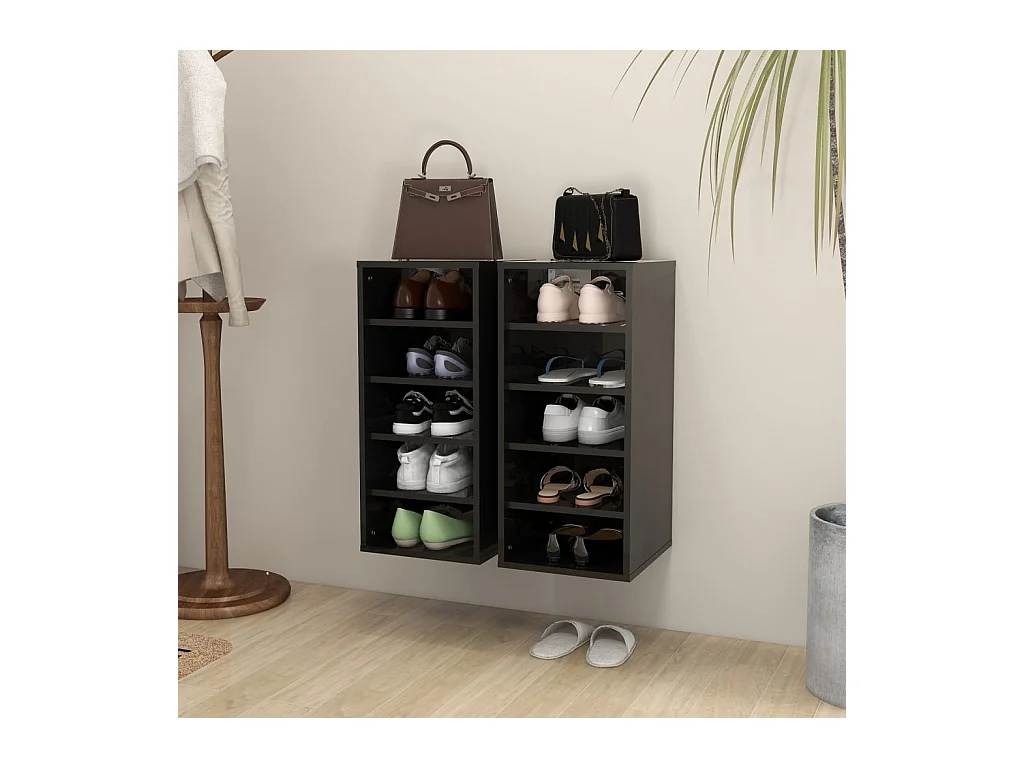 Schoenenkasten 2 stuks Glanzend zwart 31,5x35x70cm Spaanplaat