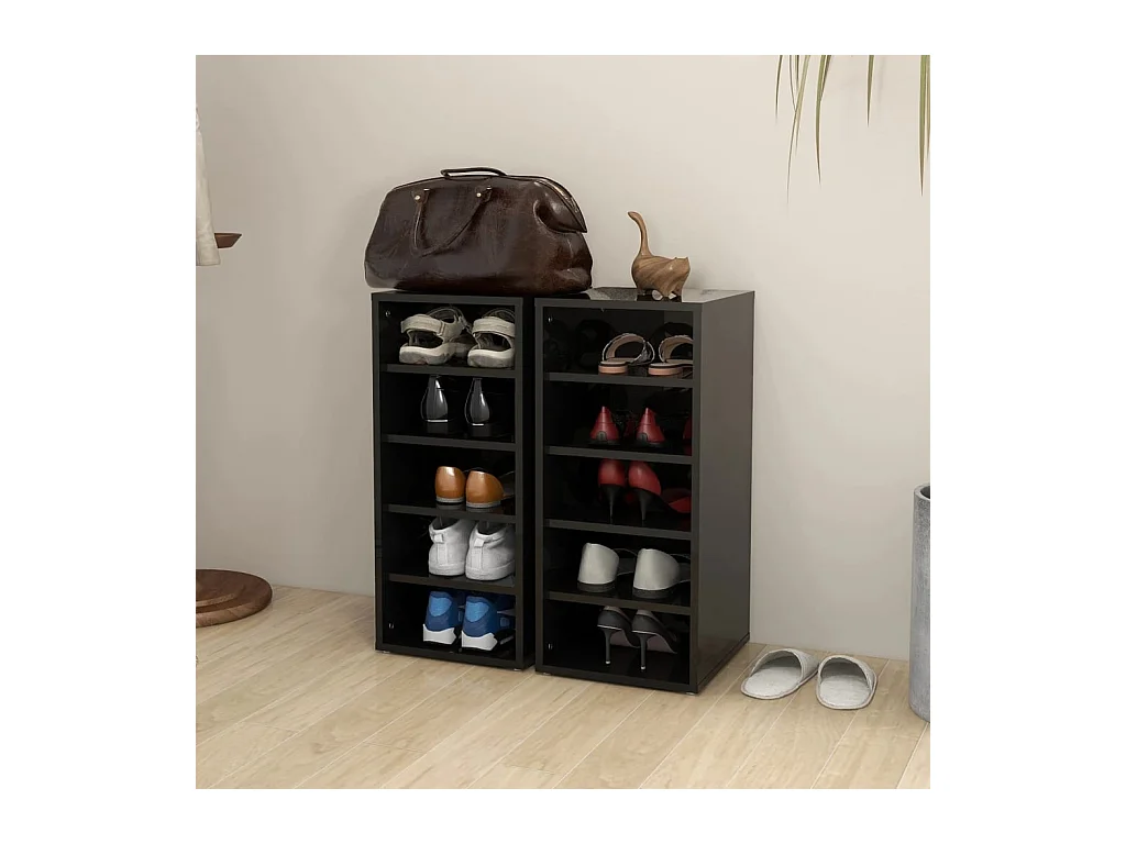 Armoires à chaussures 2pcs Noir brillant 31,5x35x70cm Aggloméré
