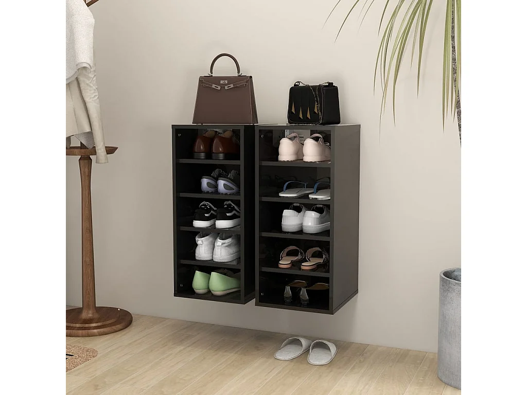 Schoenenkasten 2 stuks Glanzend zwart 31,5x35x70cm Spaanplaat