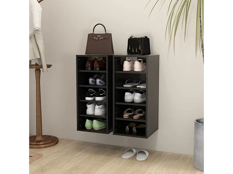 Schoenenkasten 2 stuks Glanzend zwart 31,5x35x70cm Spaanplaat