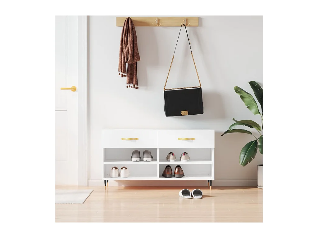 Weiße Schuhbank 102x35x55 cm aus Holzwerkstoff