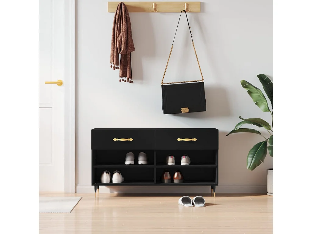 Zwarte schoenenbank 102x35x55 cm samengesteld hout