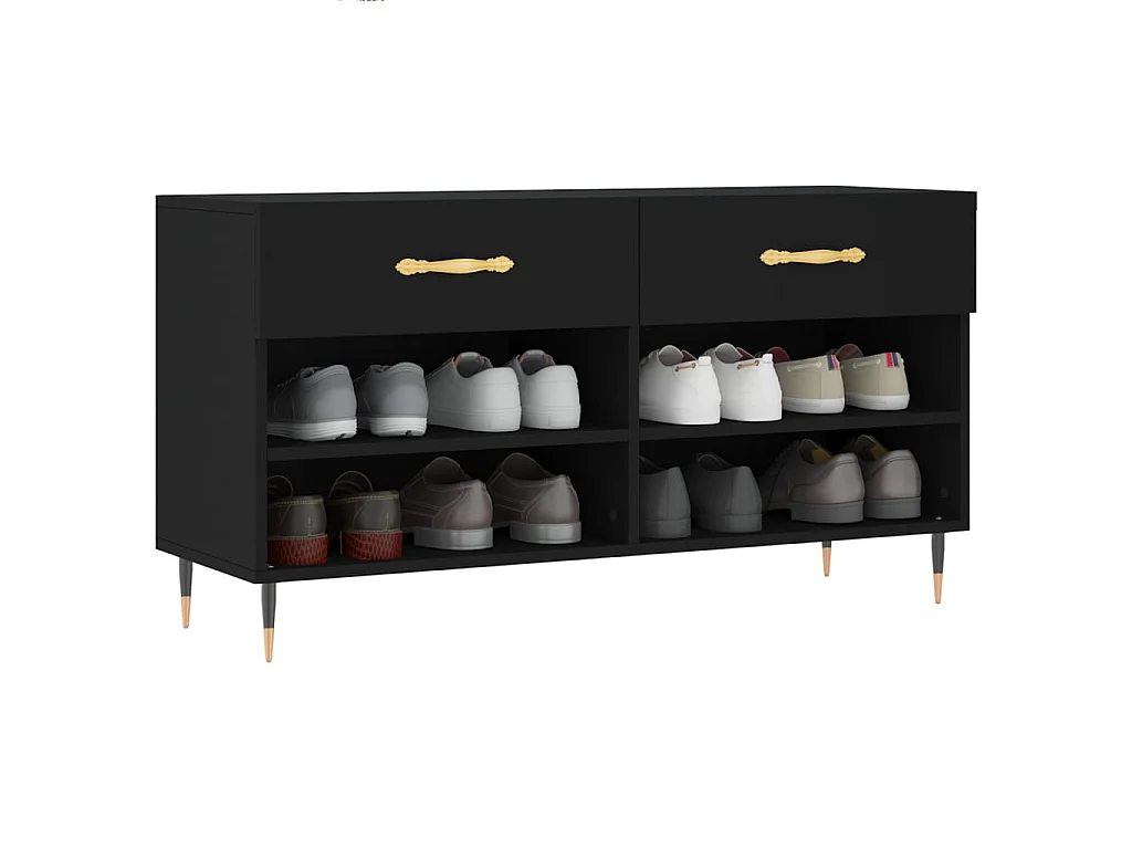 Zwarte schoenenbank 102x35x55 cm samengesteld hout