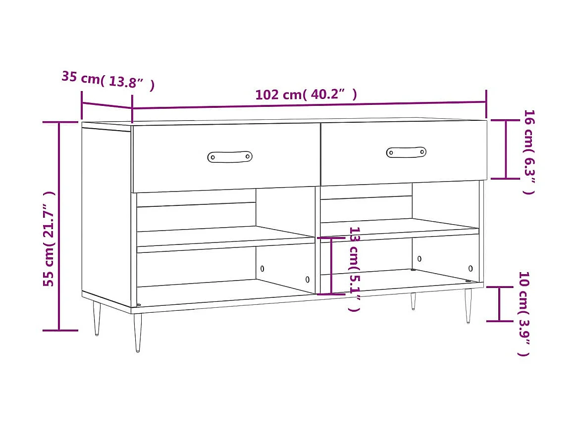 Zwarte schoenenbank 102x35x55 cm samengesteld hout