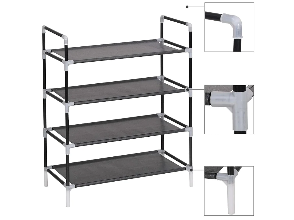 Range-chaussures avec 4 étagères Métal et Tissu non tissé Noir