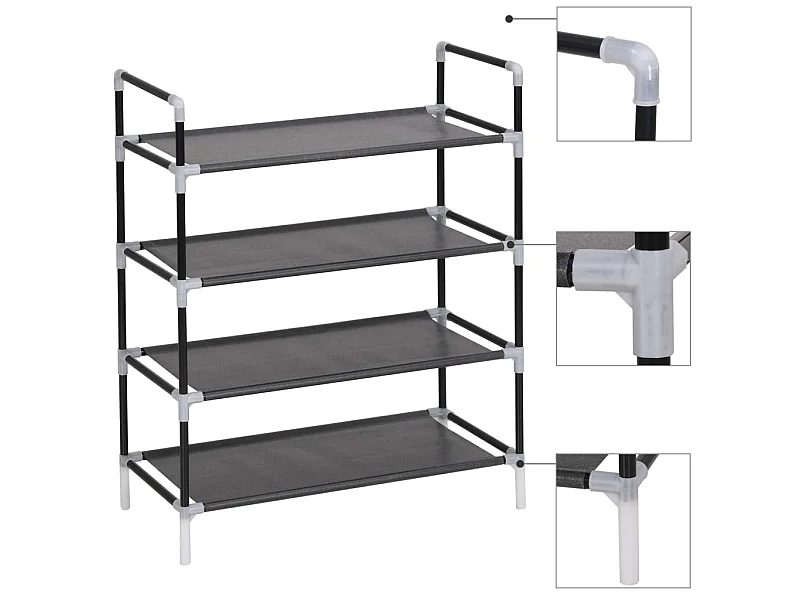 Scarpiera con 4 ripiani Metallo e TNT Nero