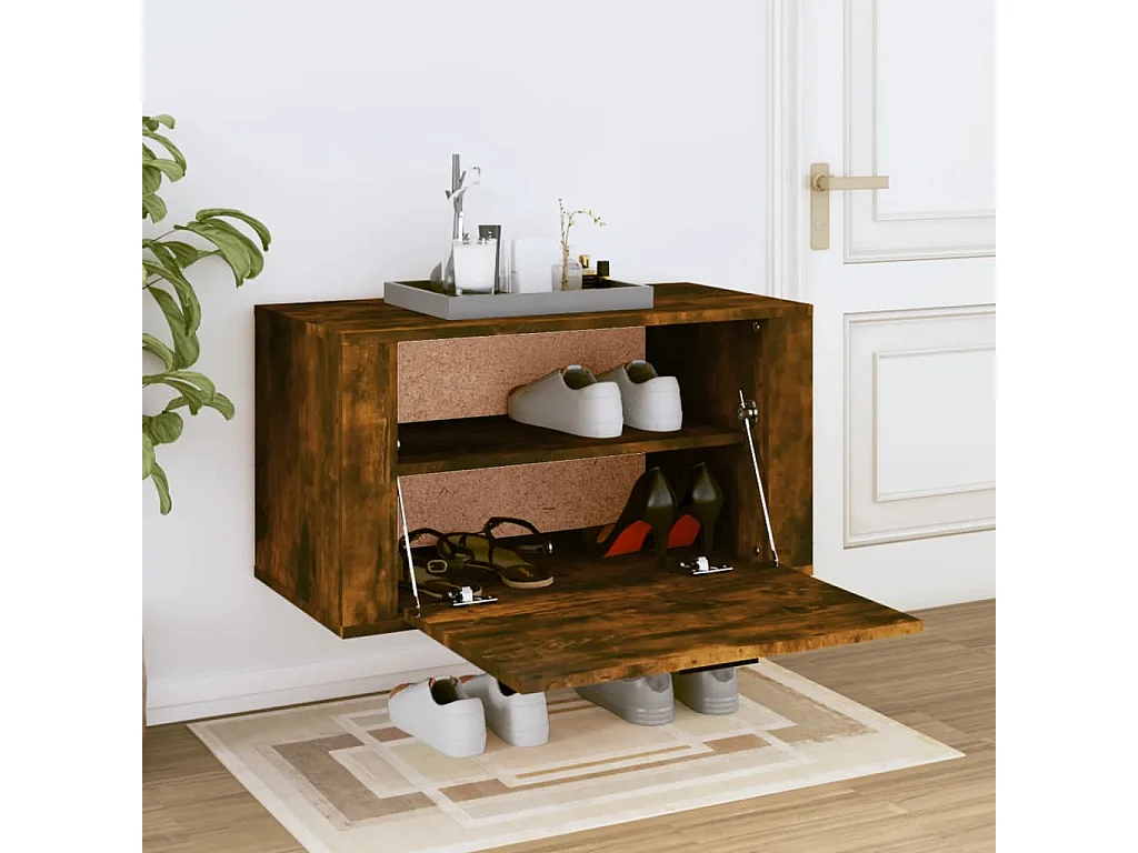 Armoire à chaussures murale Chêne fumé 70x35x38 cm Bois de Pin