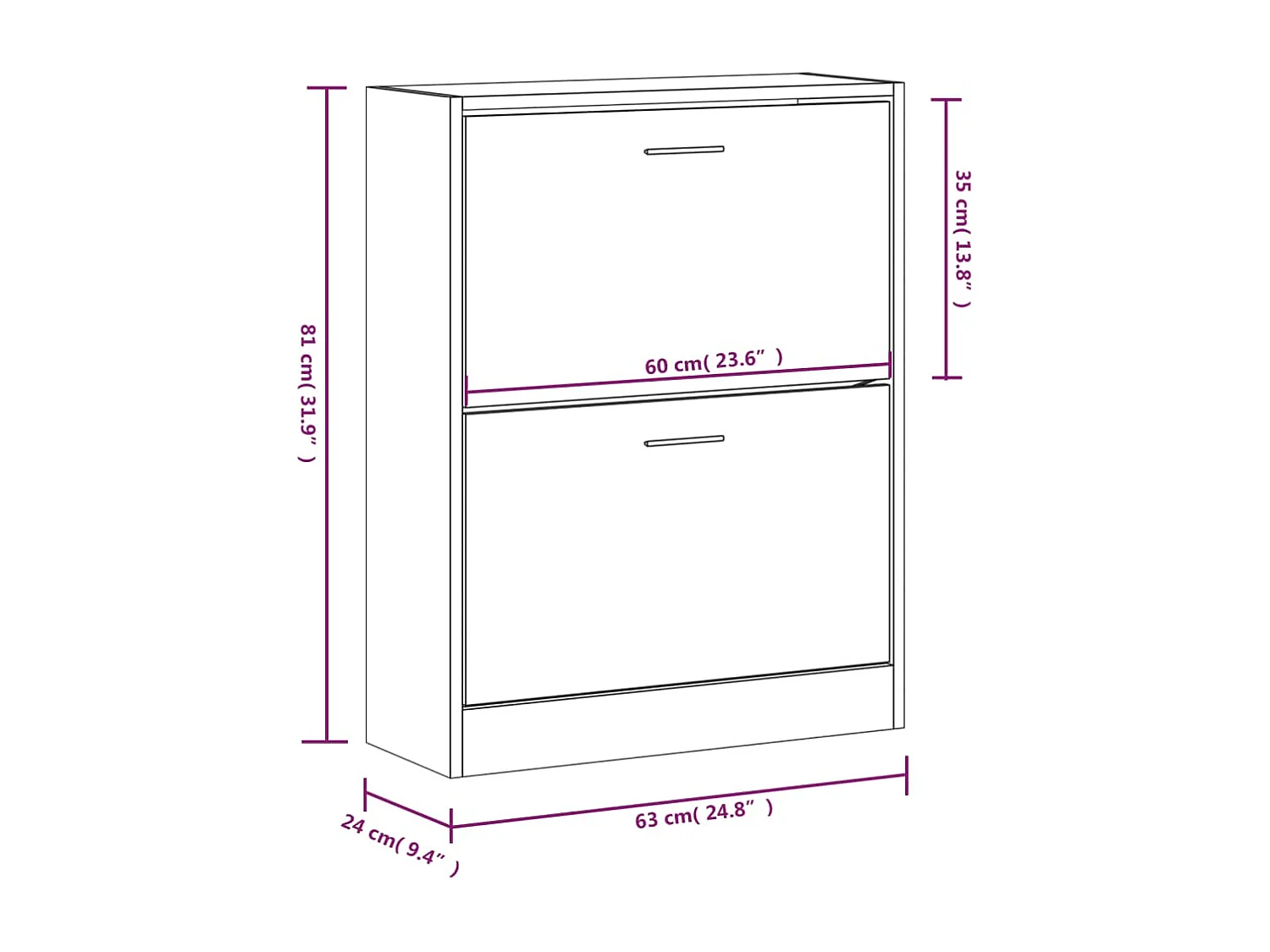 Schuhschrank, glänzend weiß, 63 x 24 x 81 cm, Holzwerkstoff