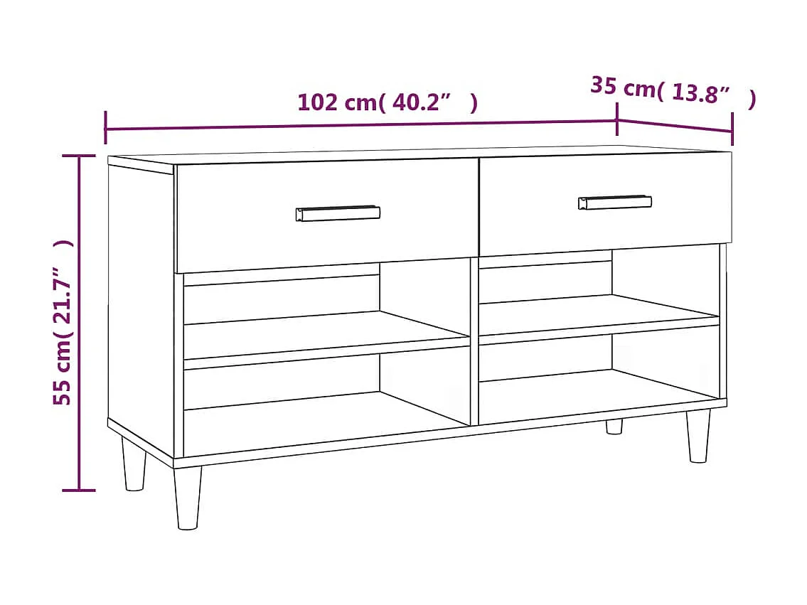 Armoire à chaussures Blanc 102x35x55 cm Bois d'ingénierie