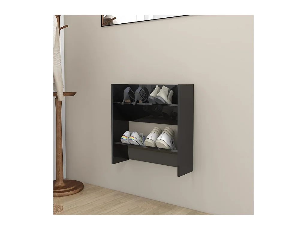 Armoire à chaussure murales Noir brillant 60x18x60 cm Aggloméré