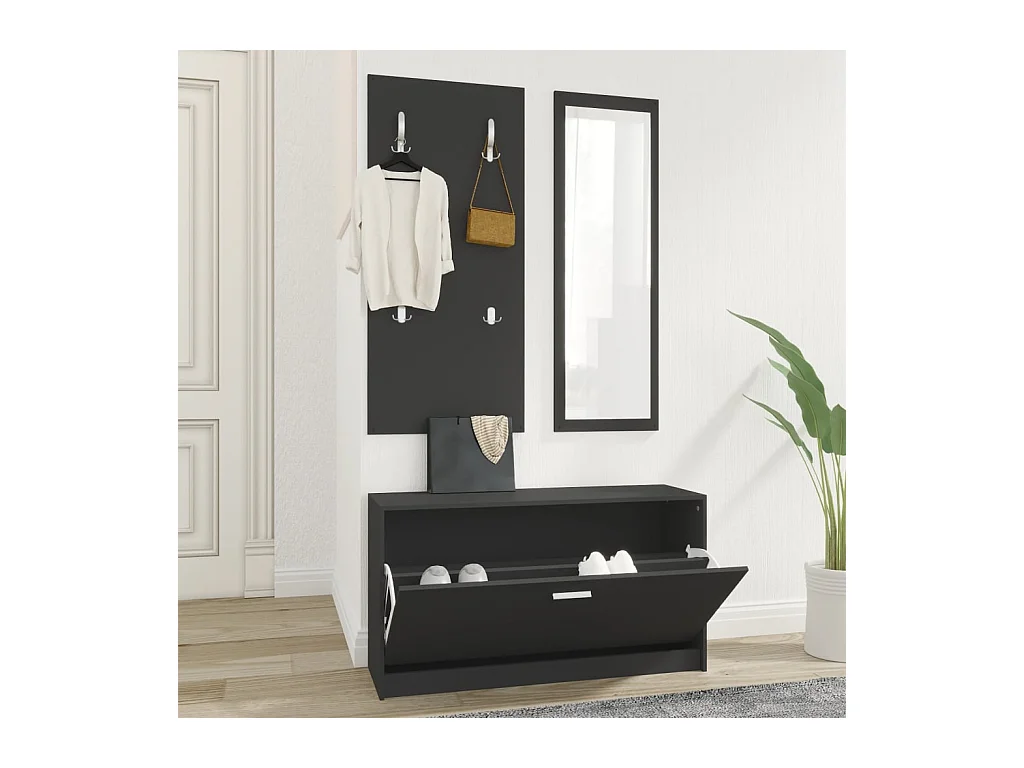 Ensemble d'armoires à chaussures 3-en-1 Noir Bois d'ingénierie