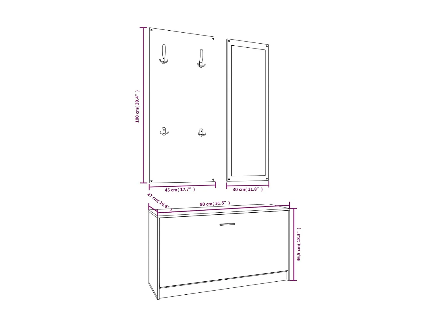 3-in-1 Schoenenkastenset Zwart Bewerkt Hout
