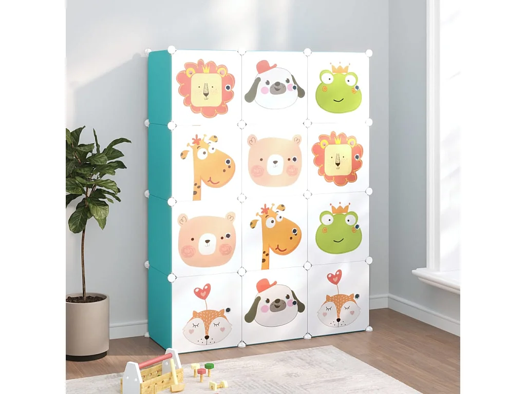 Armoire de rangement pour enfants avec 12 cubes Vert PP