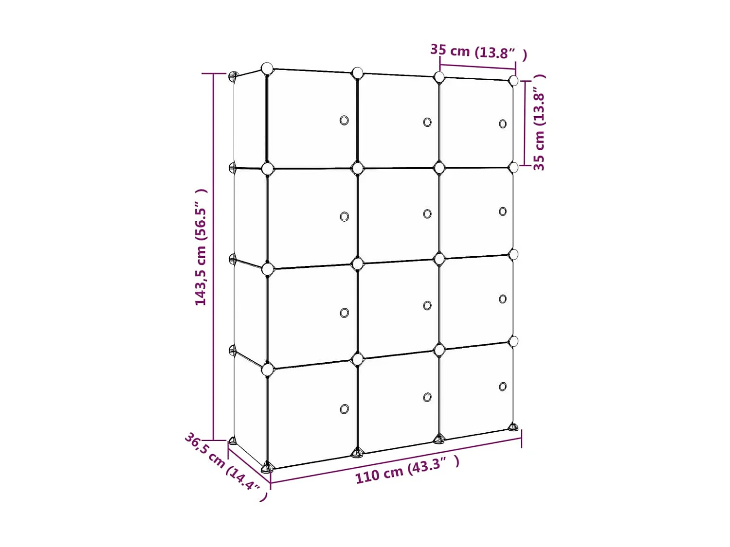 Armoire de rangement pour enfants avec 12 cubes Vert PP