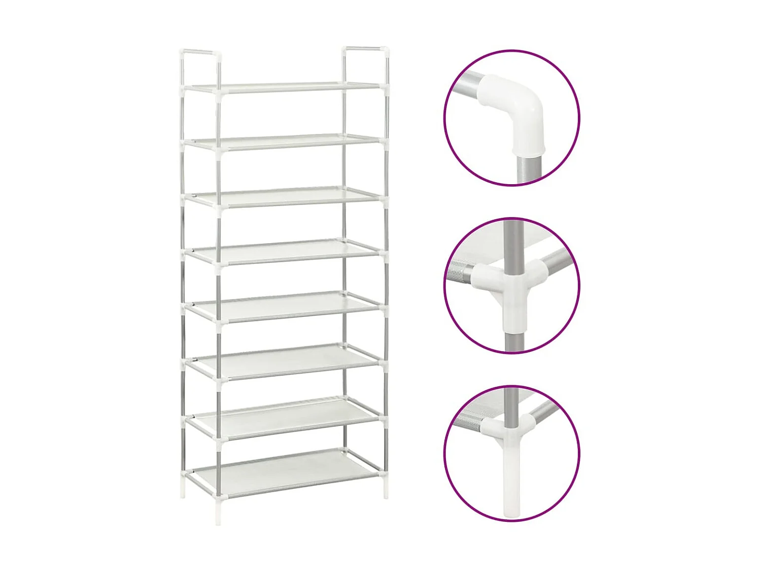 étagère à chaussures 8 étagères Métal et tissu intissé argentéé