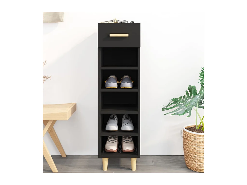 Schoenenkast Zwart 30x35x105 cm Bewerkt hout