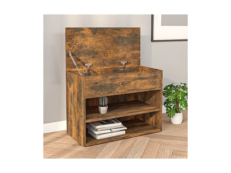 Schoenenbank Gerookt eiken 60x30x45 cm Bewerkt hout