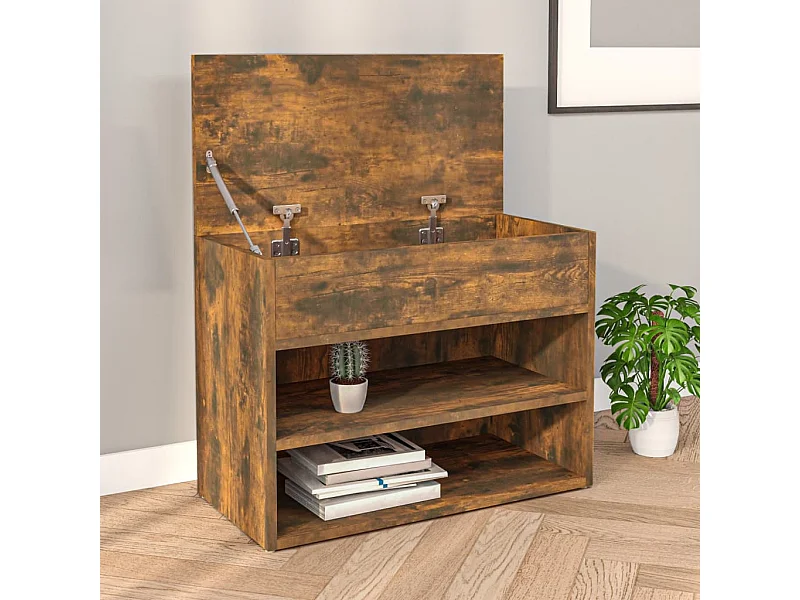 Banc à chaussures Chêne fumé 60x30x45 cm Bois d'ingénierie
