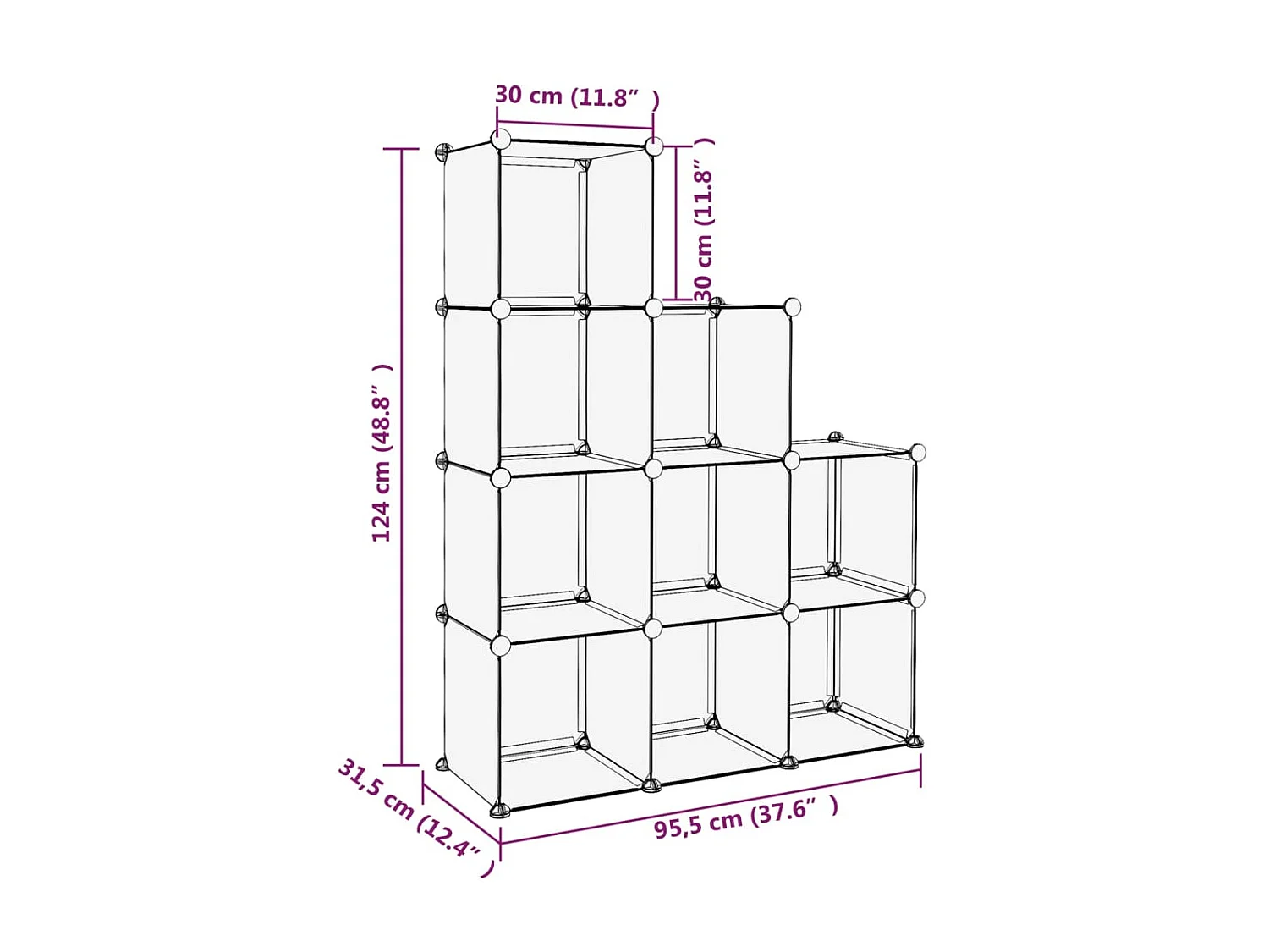 Cubes de rangement 9 pcs Transparent PP