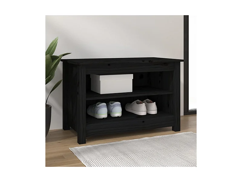 Panca per scarpe Nera 70x38x45,5 cm Legno di pino massiccio