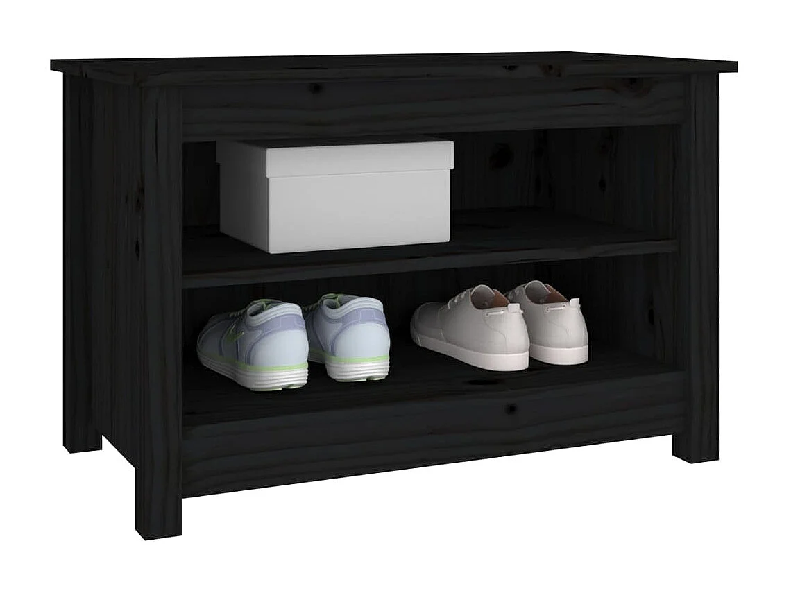 Banc à chaussures Noir 70x38x45,5 cm Bois de pin massif