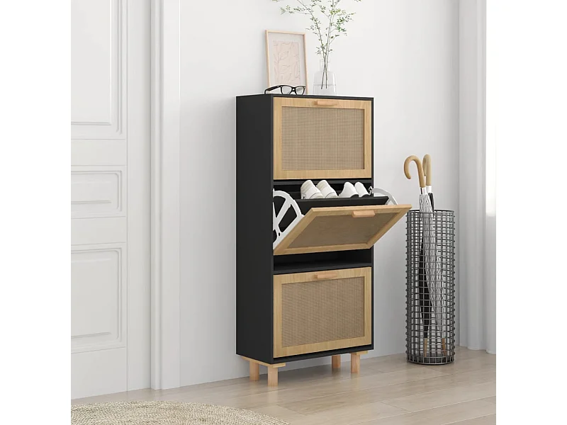 Armoire à chaussures Noir 52x25x115 cm Bois d'ingénierie/rotin