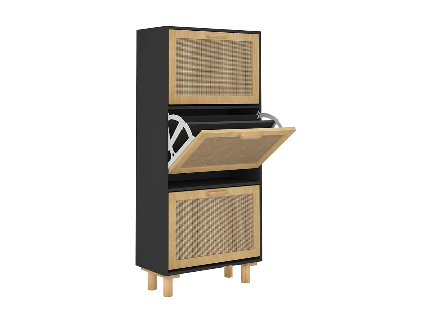 Scarpiera Nera 52x25x115 cm MDF/rattan