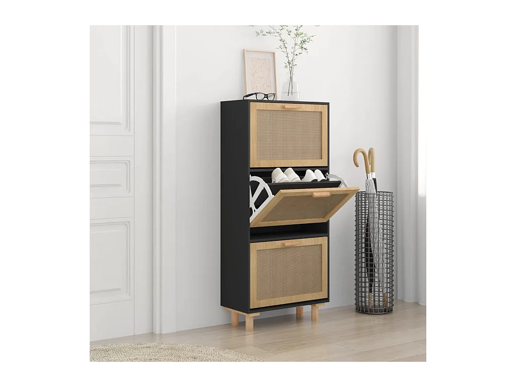 Armoire à chaussures Noir 52x25x115 cm Bois d'ingénierie/rotin