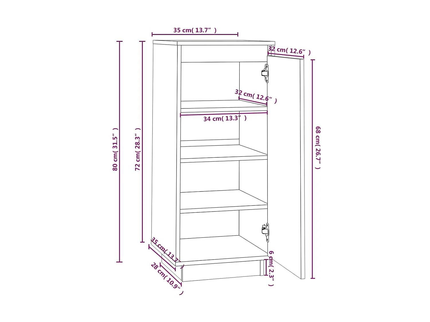 Armoire à chaussures Blanc 35x35x80 cm Bois de pin massif