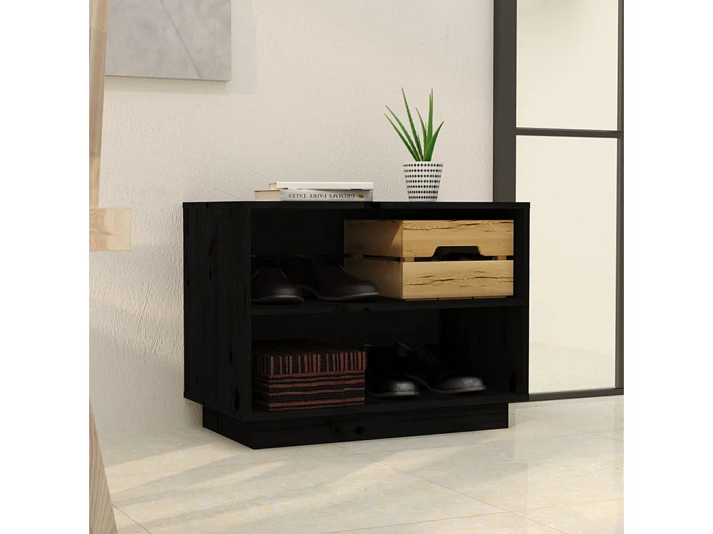 Armoire à chaussures Noir 60x34x45 cm Bois de pin massif