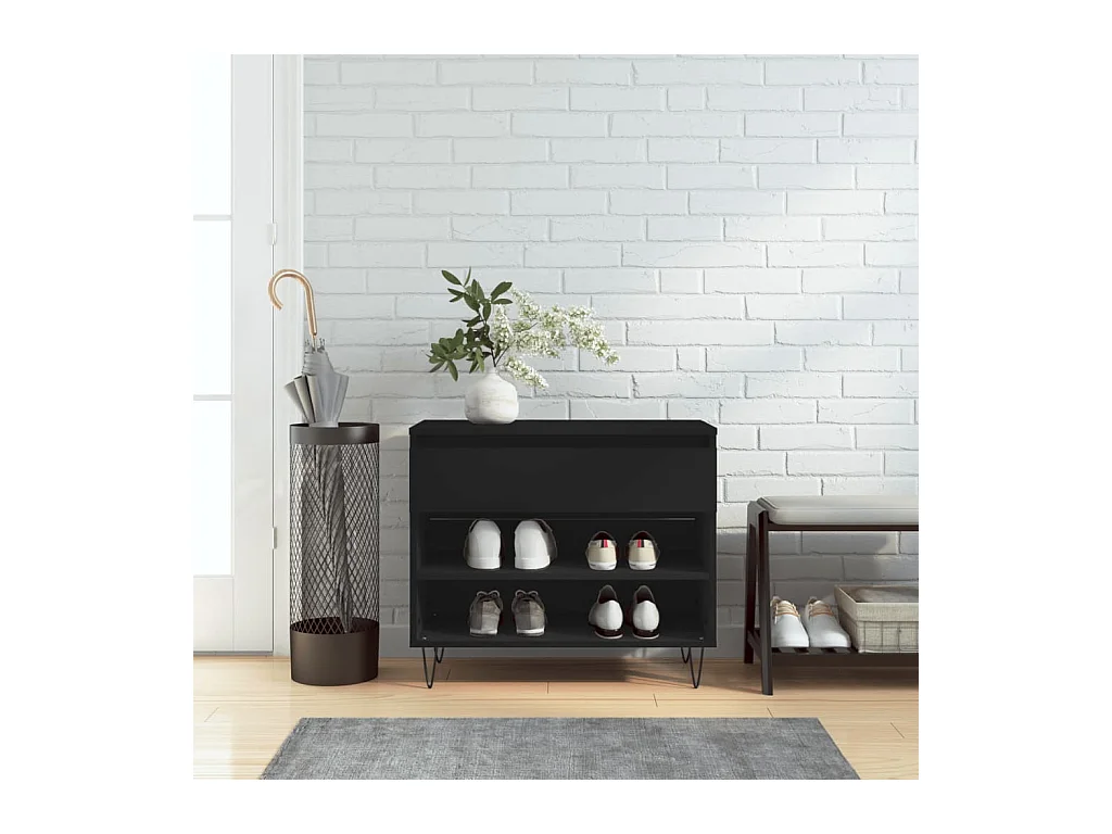Schoenenkast Zwart 70x36x60 cm Bewerkt hout