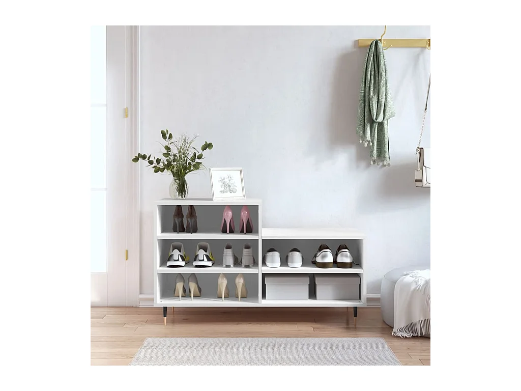 Schoenenkast Wit 102x36x60 cm Bewerkt hout