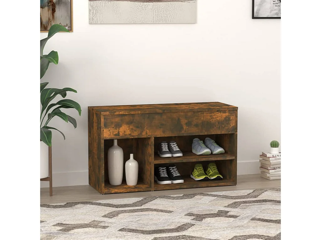 Banc à chaussures Chêne fumé 80x30x45 cm Bois d'ingénierie