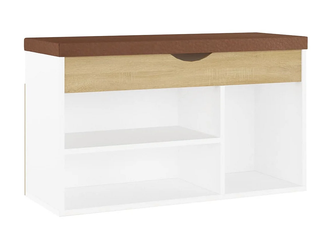 Banc à chaussures coussin Blanc et chêne 80x30x47 cm Aggloméré