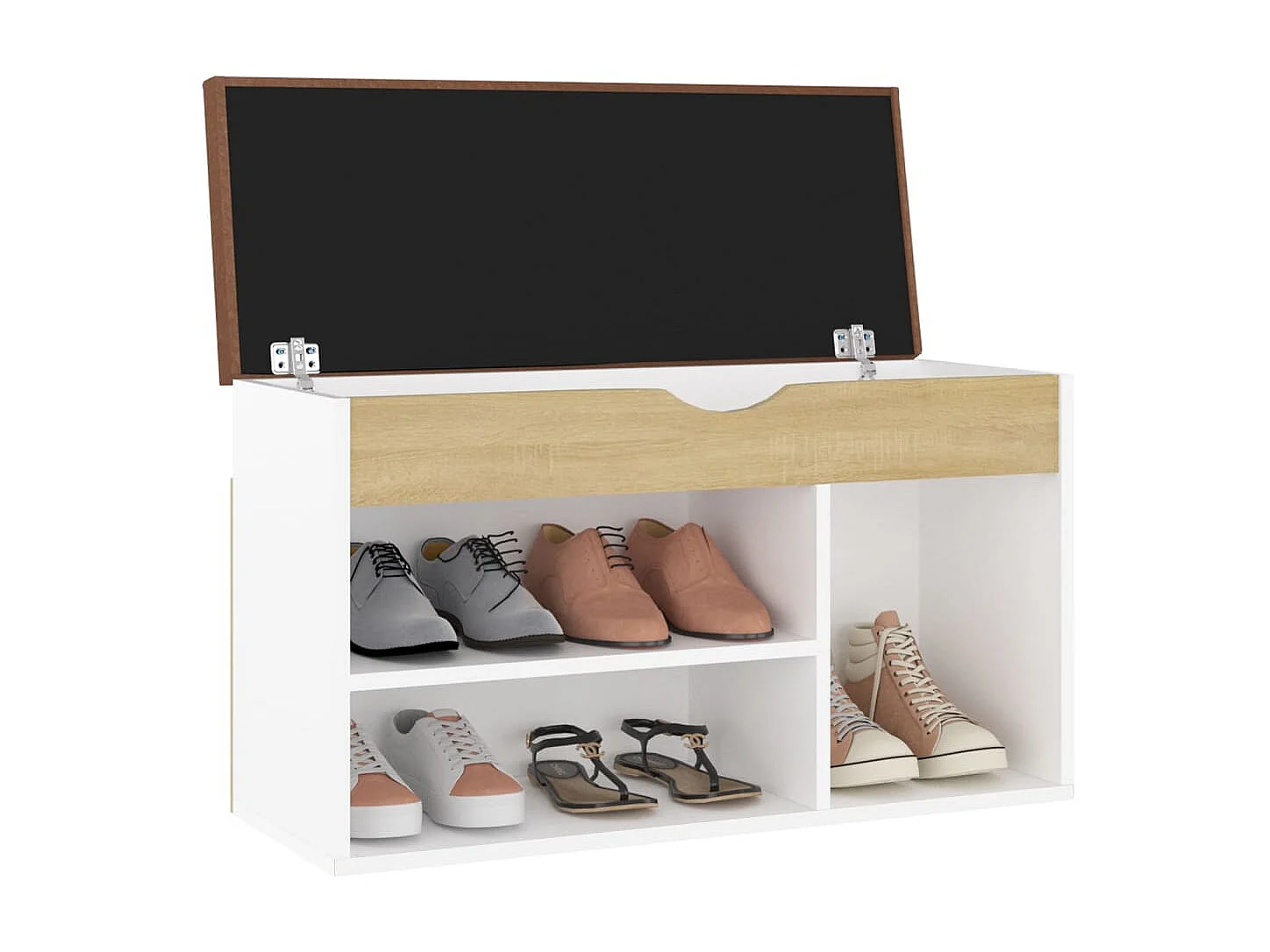 Banc à chaussures coussin Blanc et chêne 80x30x47 cm Aggloméré