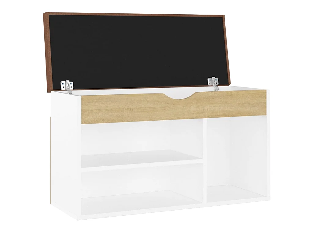 Banc à chaussures coussin Blanc et chêne 80x30x47 cm Aggloméré