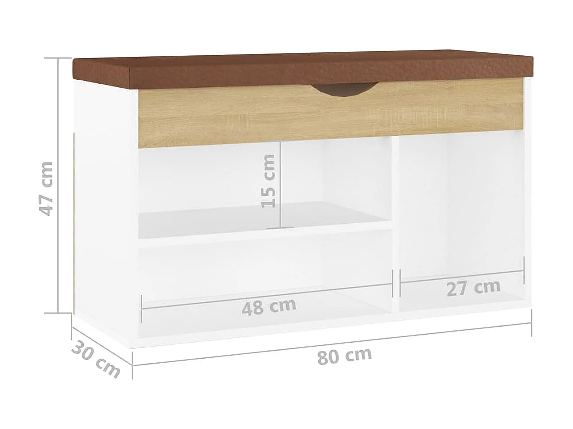 Banc à chaussures coussin Blanc et chêne 80x30x47 cm Aggloméré