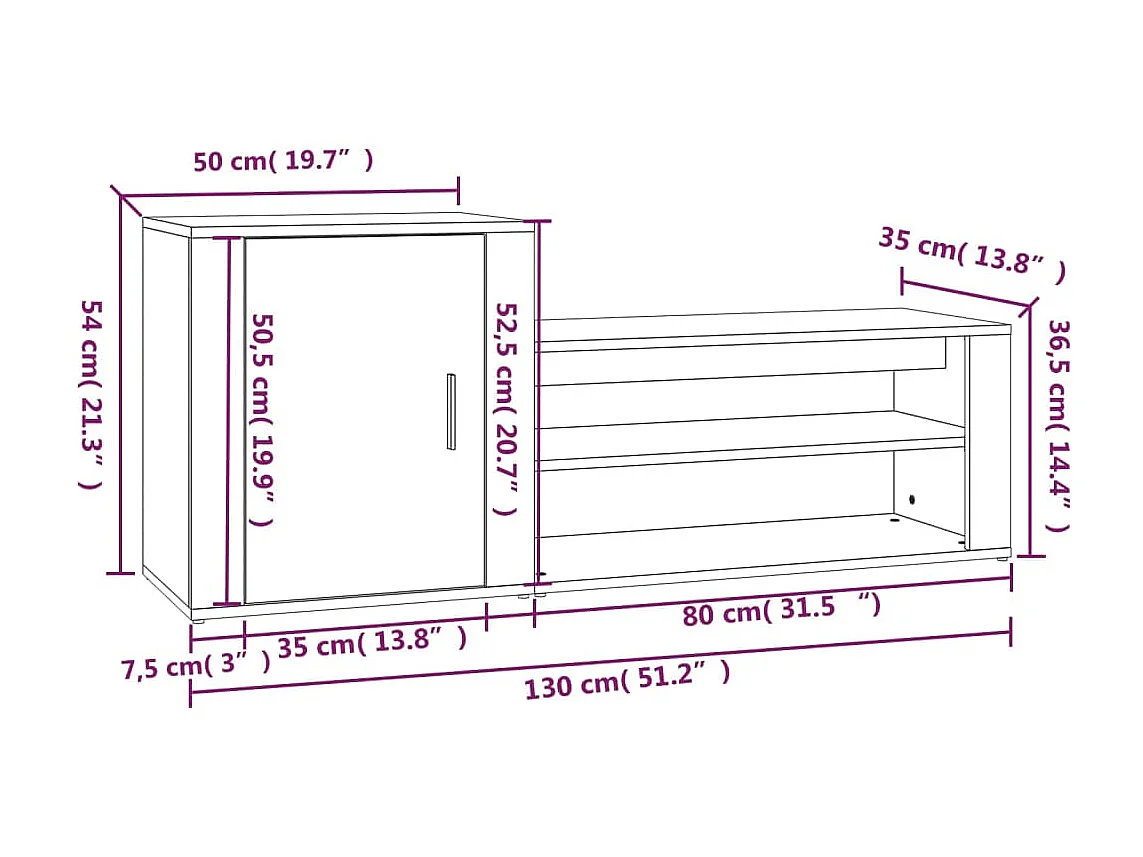 Armoire à chaussures Sonoma gris 130x35x54 cm Bois d'ingénierie