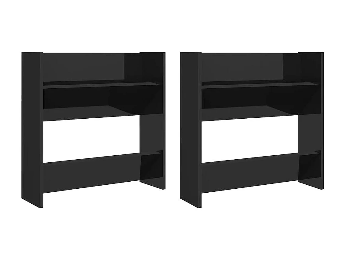 Armoires à chaussures murales 2 pcs Noir brillant 60x18x60 cm