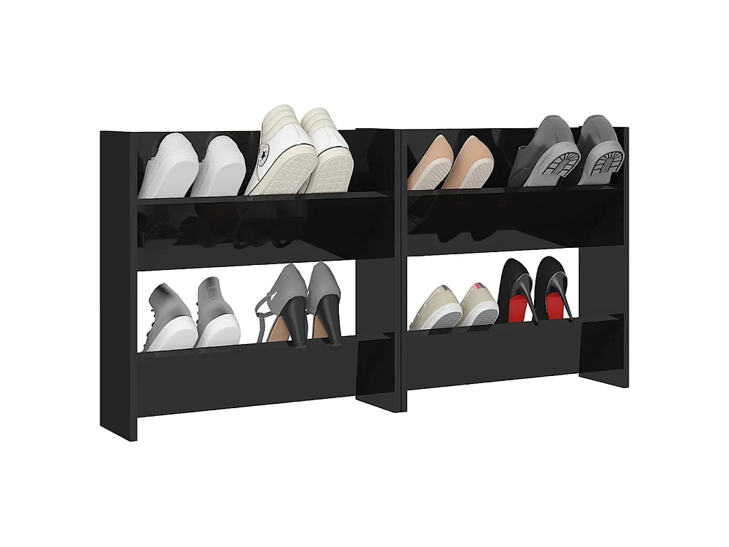 Armoires à chaussures murales 2 pcs Noir brillant 60x18x60 cm