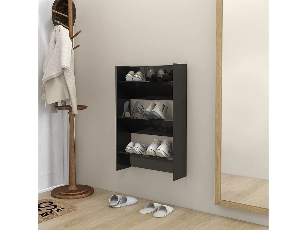Armoire à chaussures murale Noir brillant 60x18x90 cm Aggloméré