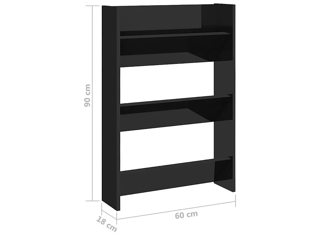 Armoire à chaussures murale Noir brillant 60x18x90 cm Aggloméré