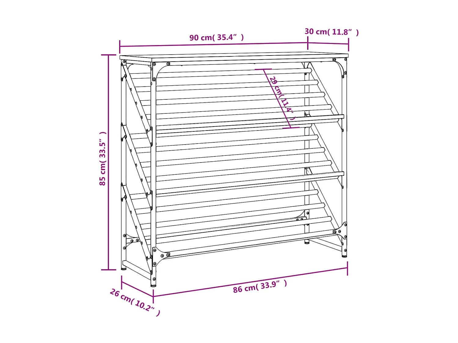 sapateira carvalho sonoma 90x30x85 cm madeira trabalhada