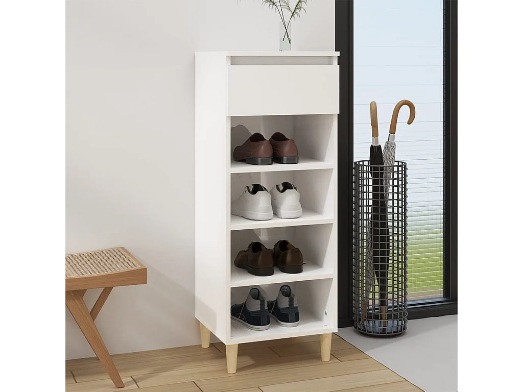 Sapateira branco brilhante 40x36x105cm Madeira trabalhada